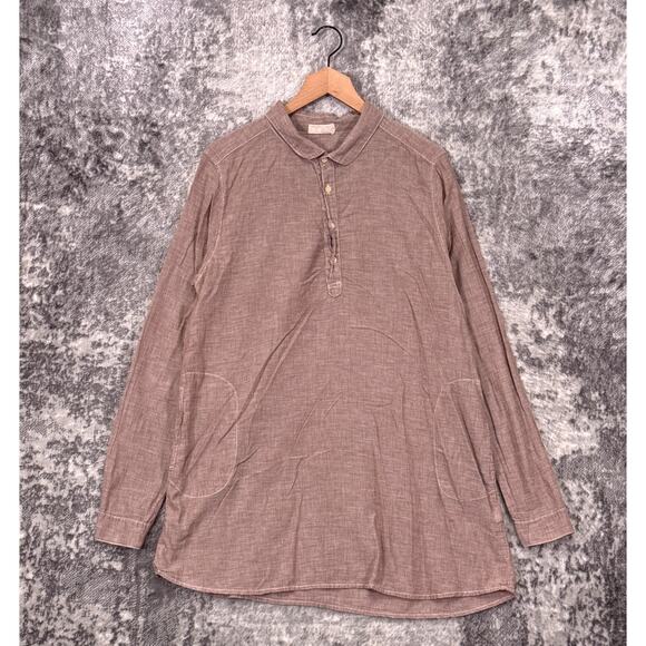 CP Shades Shirt Large Womens Brown Striped Cotton Popover Tunic Lagenlook - Picture 1 of 8